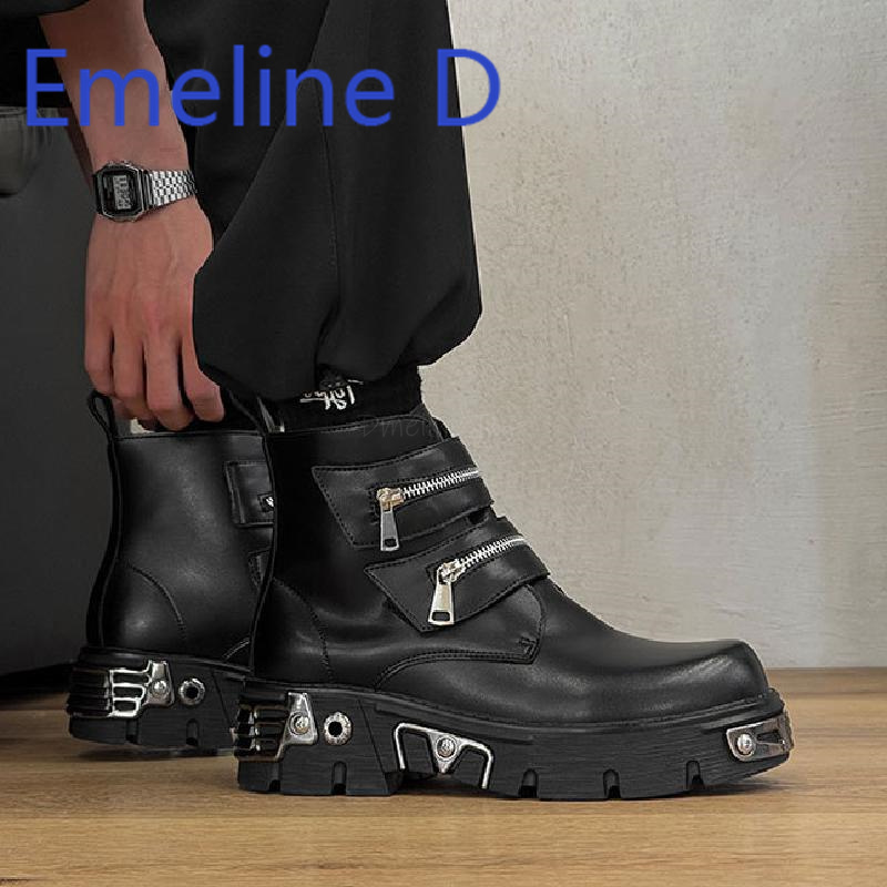 Men'S Shoes With Height Increase - Chaussures montantes Punk foncé pour hommes,